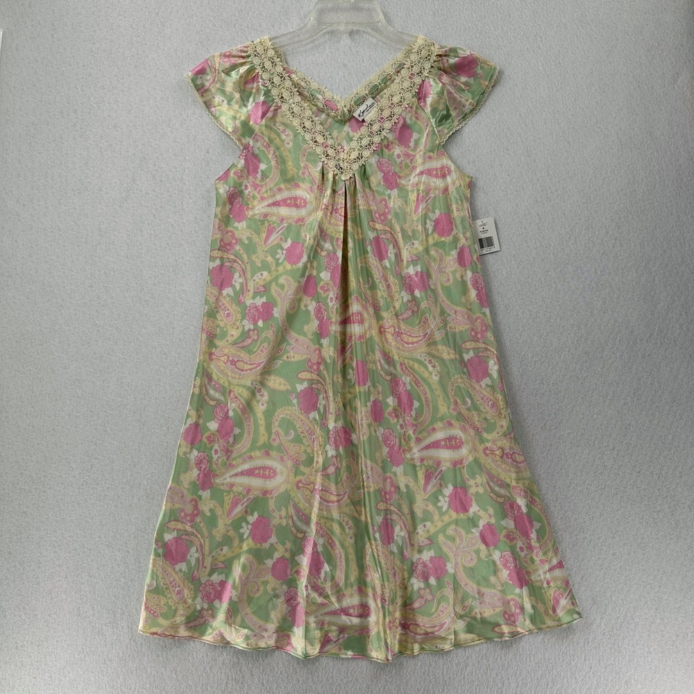 Kim Rogers Floral Paisley Satin Night Gown Elegant Chemise Silky Size MEDIUM